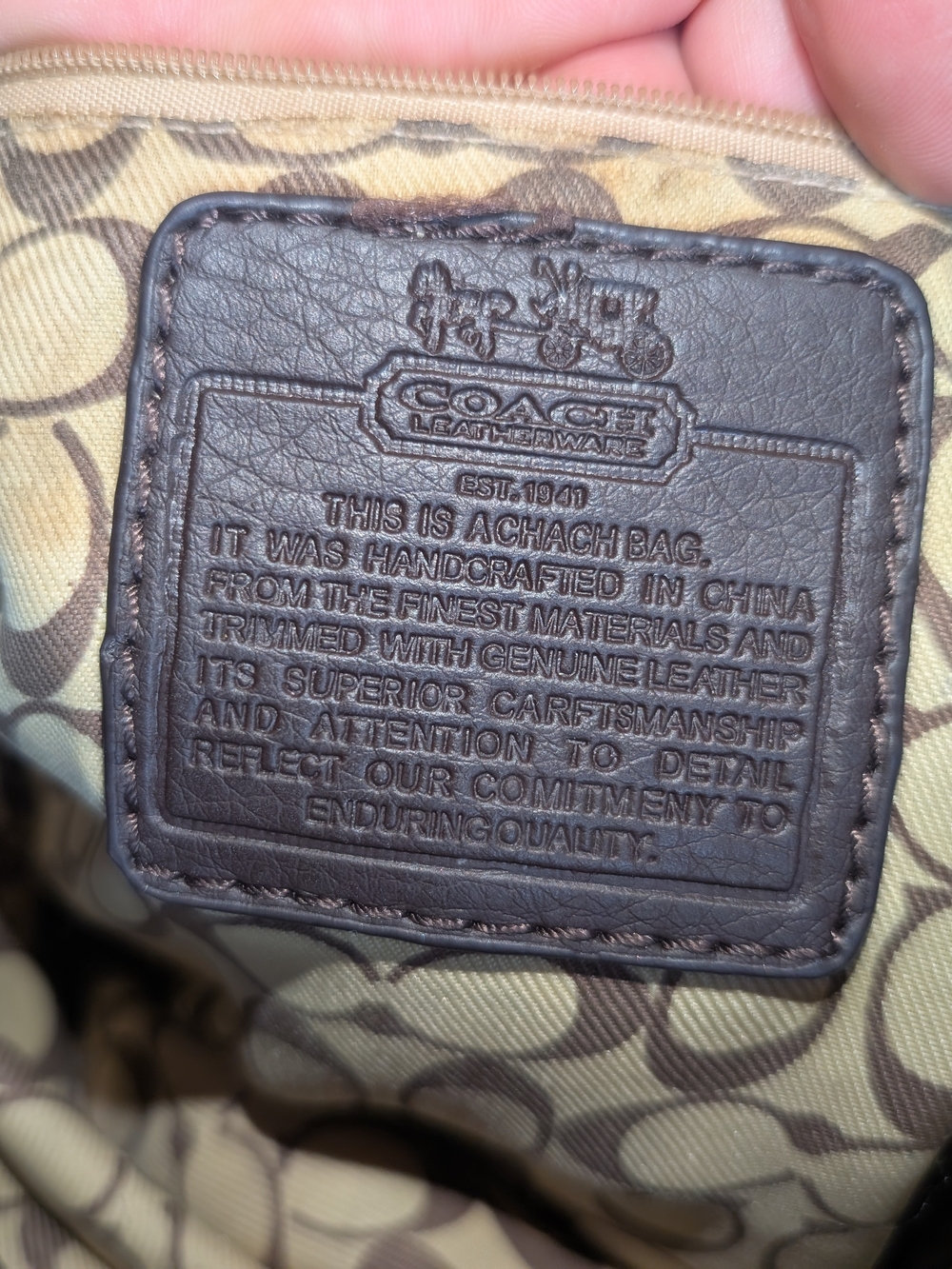 Purse Tote Shoulder Bag Dark Brown Trim Dotted C Coach Logo Design Decent Shape - Picture 6 of 13